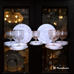 Set (5) 1940's Bartlett Collins Gold Rimmed Etched Thumbprint Grapevine Water